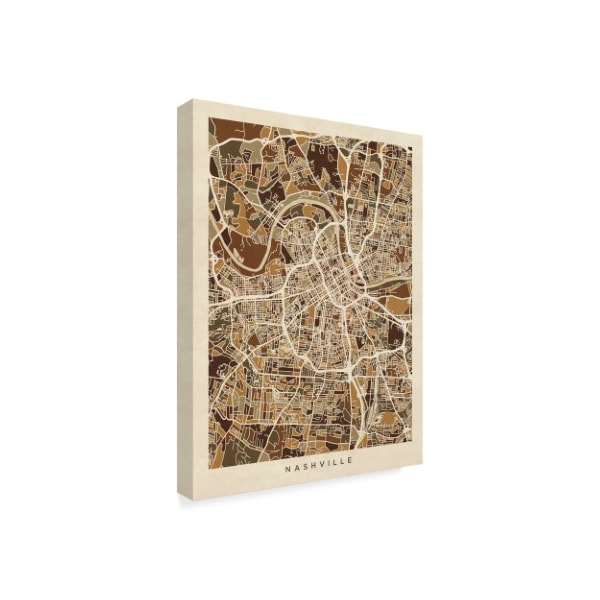 Trademark Fine Art Michael Tompsett 'Nashville Tennessee City Map Brown' Canvas Art, 24x32 - MT02280-C2432GG