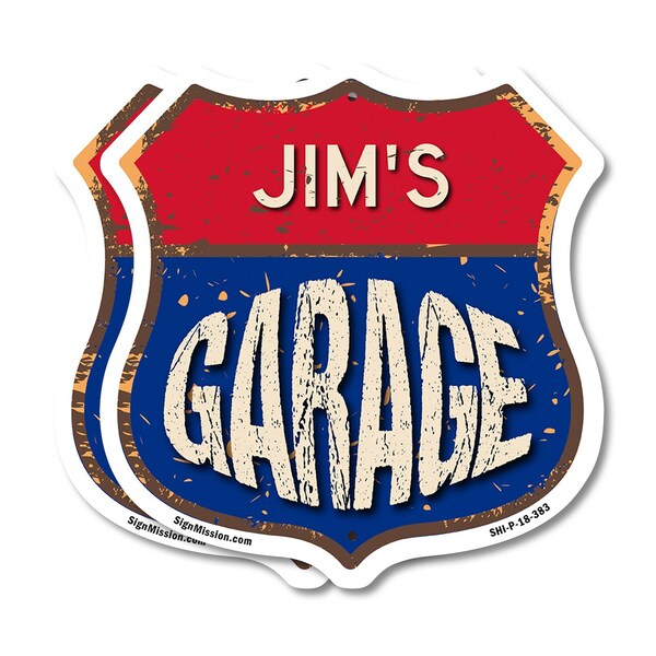 Signmission Jim's Garage, 18 inch X 18 inch, Plastic Sign, 2PK - SHI-P-2PACK-18-383-JIM