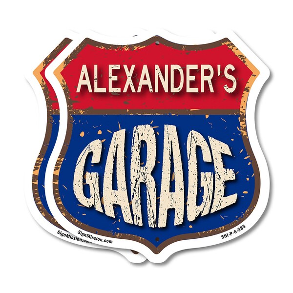 Signmission Alexander's Garage, 6 inch X 6 inch, Plastic Sign, 2PK - SHI-P-2PACK-6-383-ALEXANDER