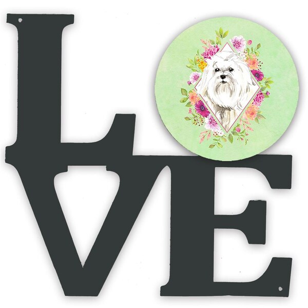 Carolines Treasures 11.5 x 11.75 in. Maltese Green Flowers Metal Artwork Love Wall Decor - CK4383WALV