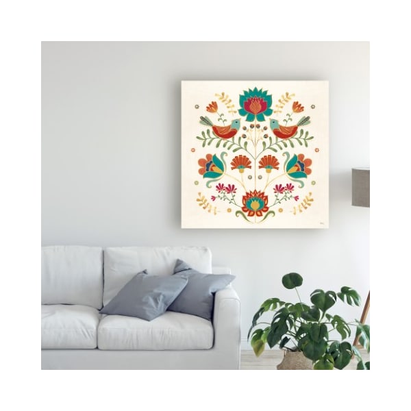 Trademark Fine Art Veronique Charron 'Folk Floral 2' Canvas Art, 18x18 - WAP10033-C1818GG