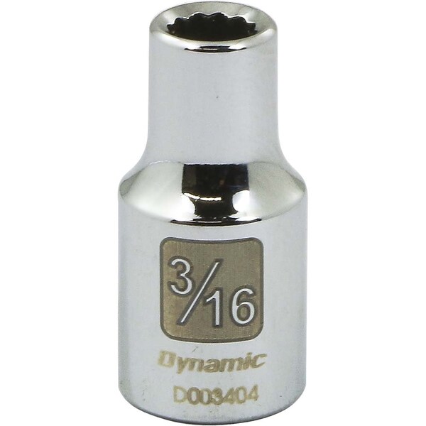 Dynamic Tools 1/4" Drive 12 Point SAE, 3/16" Standard Length, Chrome Socket - D003404