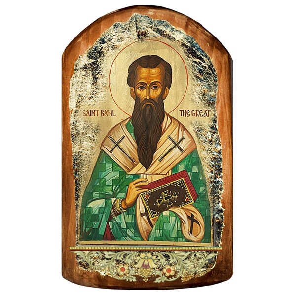 Kd Americana Saint Basil Icon Painting on GoldPlated Wooden Block - KD1800221