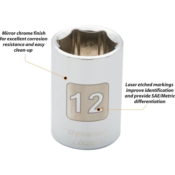 Dynamic Tools 1/4" Drive 6 Point Metric, 6mm Standard Length, Chrome Socket - D003006