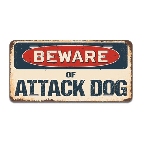 Amistad Aluminum License Plate - Beware of Attack Dog - AM3941576