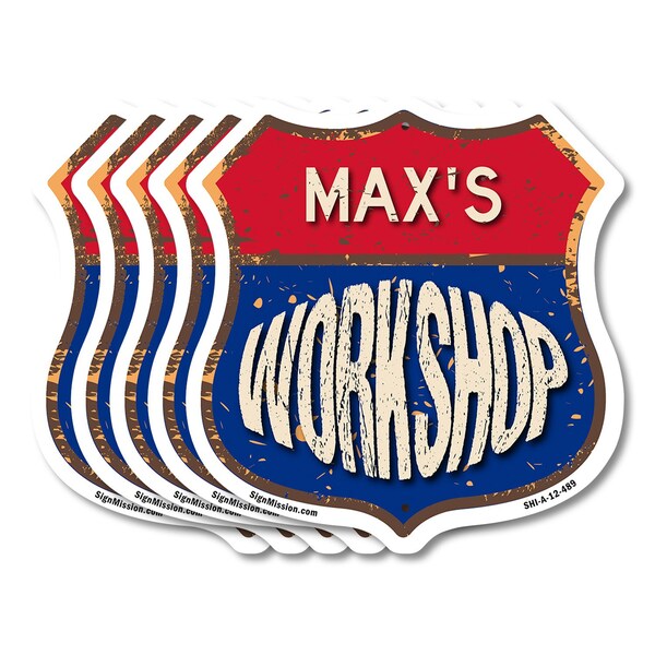 Signmission Max's Workshop, 12 inch X 12 inch, Aluminum Metal Sign, 5PK - SHI-A-5PACK-12-489-MAX