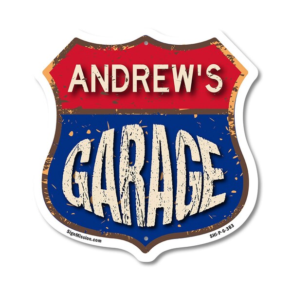 Signmission Andrew's Garage, 6 Inch X 6 Inch, Plastic Sign - SHI-P-6-383-ANDREW