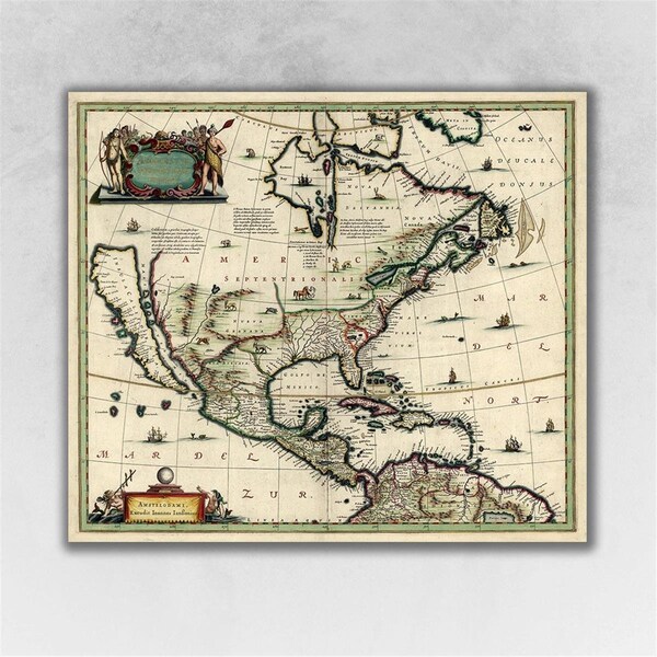 Homeroots 16 x 20 in. Vintage 1652 Map of Early North America Multi Color Wall Art - 391957
