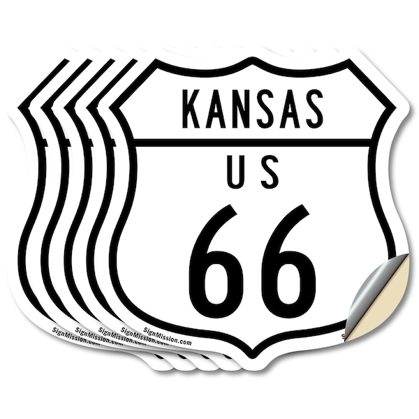 Signmission Kansas Route Marker Shield Sign Us 66, 4 inch X 4 inch, Vinyl Decal, 5PK - SHI-D-5PACK-4-384