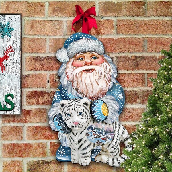 Kd Americana 8118091 White Tiger Santa Wooden Christmas Ornament - KD1786015