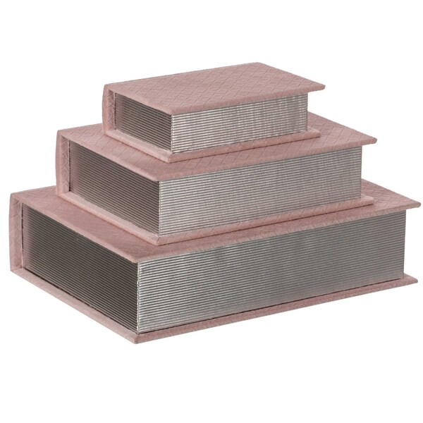 Vintiquewise Pink Velvet Vintage Storage Wooden Antique Classic Decorative Book Box Holder, PK 3 - QI004265.PK