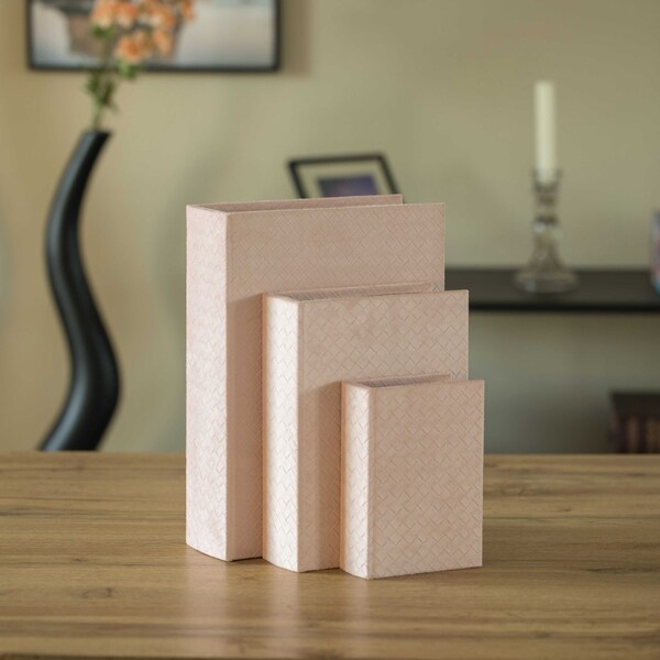 Vintiquewise Pink Velvet Vintage Storage Wooden Antique Classic Decorative Book Box Holder, PK 3 - QI004265.PK