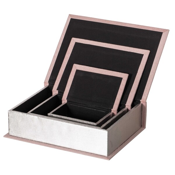 Vintiquewise Pink Velvet Vintage Storage Wooden Antique Classic Decorative Book Box Holder, PK 3 - QI004265.PK