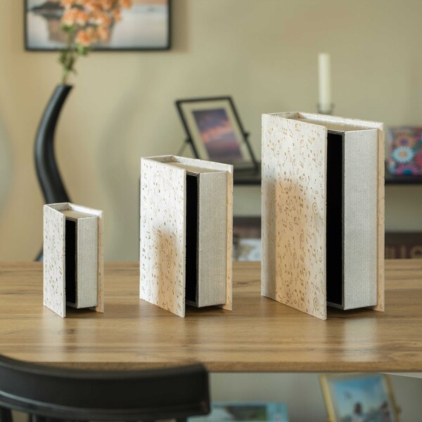 Vintiquewise White Velvet Vintage Storage Wooden Antique Classic Decorative Book Box Holder, PK 3 - QI004265.WT-M