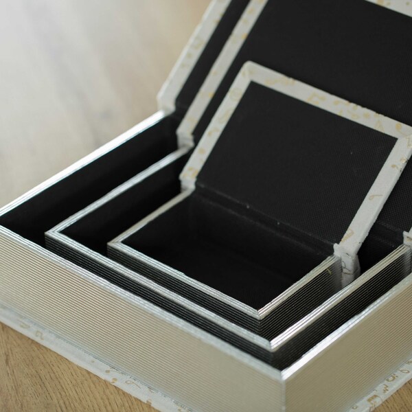 Vintiquewise White Velvet Vintage Storage Wooden Antique Classic Decorative Book Box Holder, PK 3 - QI004265.WT-M