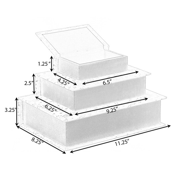 Vintiquewise White Velvet Vintage Storage Wooden Antique Classic Decorative Book Box Holder, PK 3 - QI004265.WT-M