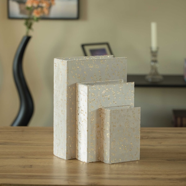 Vintiquewise White Velvet Vintage Storage Wooden Antique Classic Decorative Book Box Holder, PK 3 - QI004265.WT-M
