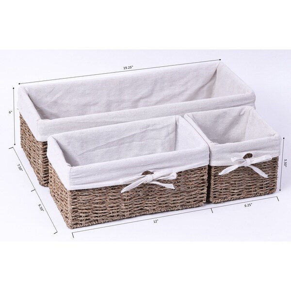 Vintiquewise Storage Basket, Brown, Seagrass, 3 PK - QI003421.3