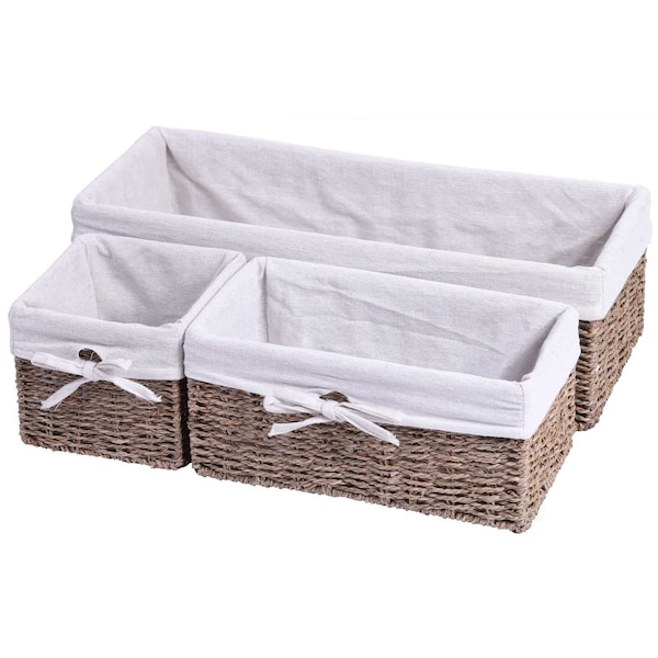 Vintiquewise Storage Basket, Brown, Seagrass, 3 PK - QI003421.3