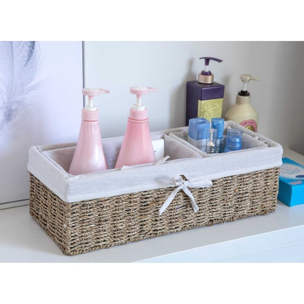 Vintiquewise Storage Basket, Brown, Seagrass, 3 PK - QI003421.3