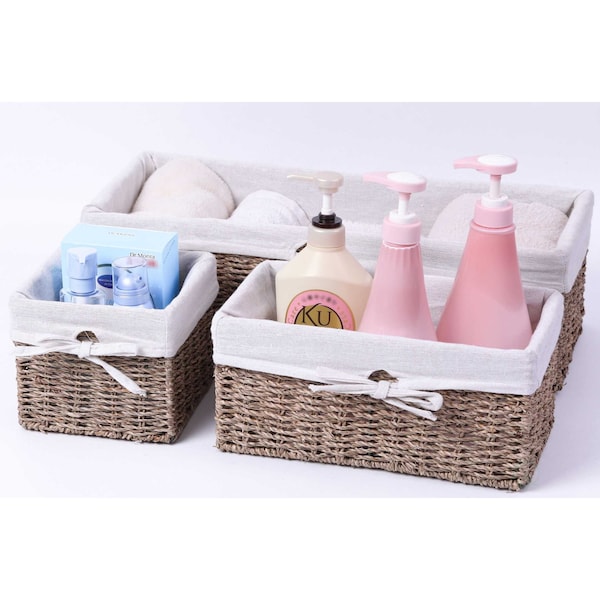 Vintiquewise Storage Basket, Brown, Seagrass, 3 PK - QI003421.3
