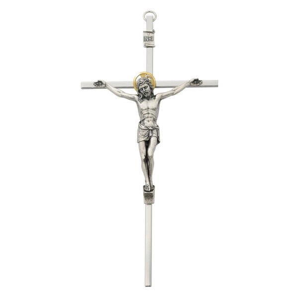 Mcvan 8 in. Silver Polished Aluminum Crucifix with Gold Halo Corpus - 79-48