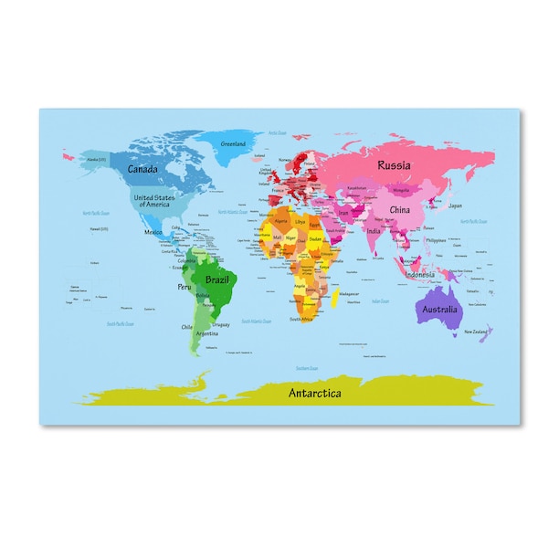 Trademark Fine Art Michael Tompsett 'World Map for Kids' Canvas Art, 35x47 - MT0493-C3547GG