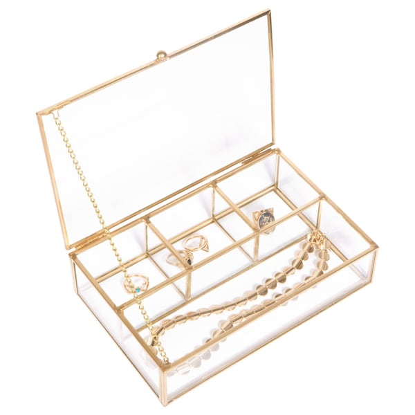 Home Details Vintage 4 Compartment Glass Keepsake Box in Gold - 27152-GOLD