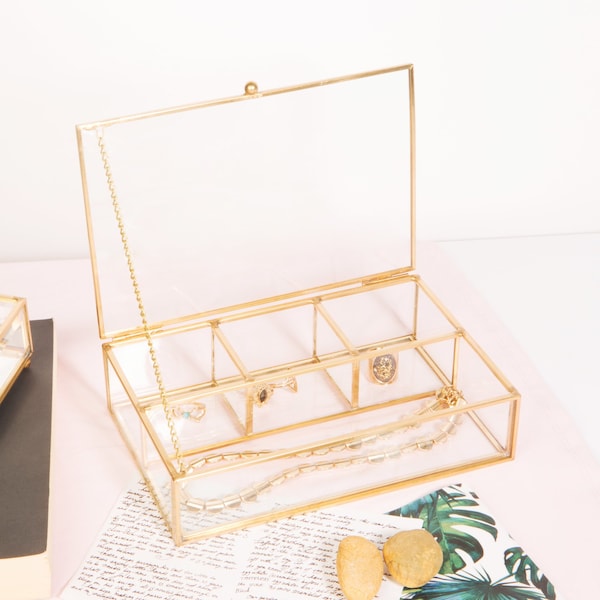 Home Details Vintage 4 Compartment Glass Keepsake Box in Gold - 27152-GOLD