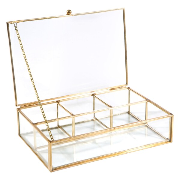 Home Details Vintage 4 Compartment Glass Keepsake Box in Gold - 27152-GOLD