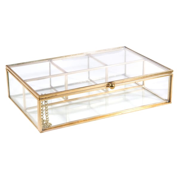 Home Details Vintage 4 Compartment Glass Keepsake Box in Gold - 27152-GOLD