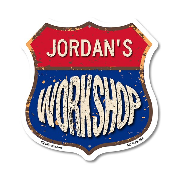 Signmission Jordan's Workshop, 18 Inch X 18 Inch, Plastic Sign - SHI-P-18-489-JORDAN