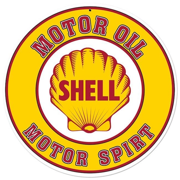 Shell Shell SHL146 28 in. Shell Motor Oil Gasoline Satin Round Metal Sign - SHL146