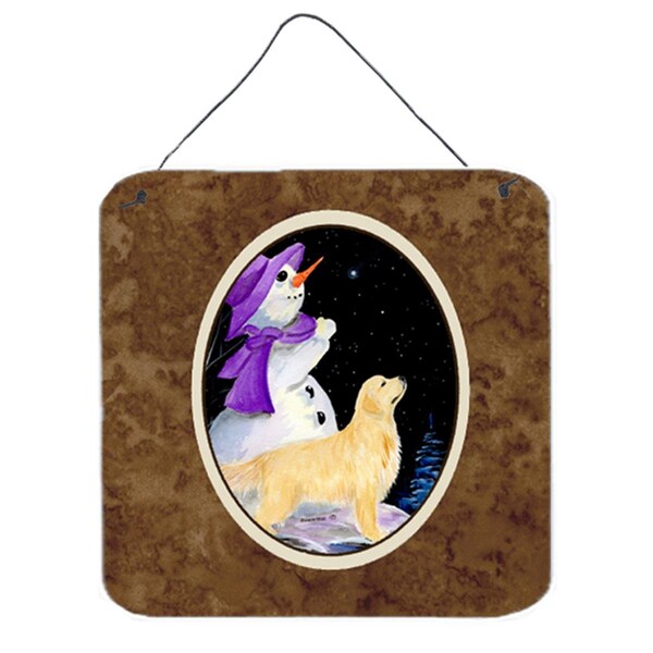 Micasa Snowman With Golden Retriever Aluminium Metal Wall Or Door Hanging Prints - MI757951