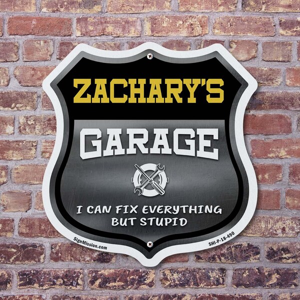 Signmission Zachary's Garage I Can Fix Everything But Stupid, 12 inch X 12 inch, Aluminum Metal Sign, 5PK - SHI-A-5PACK-12-490-ZACHARY