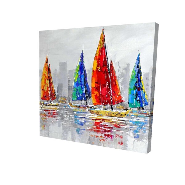 Begin Home Decor 32 x 32 in. Colorful Boats Near A Grey City-Print on Canvas - 2080-3232-CO6