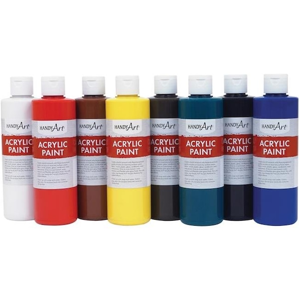 Handy Art Handy Art HAN881020 8 oz Acrylics Paint - 8 Count; Assorted - HAN881020
