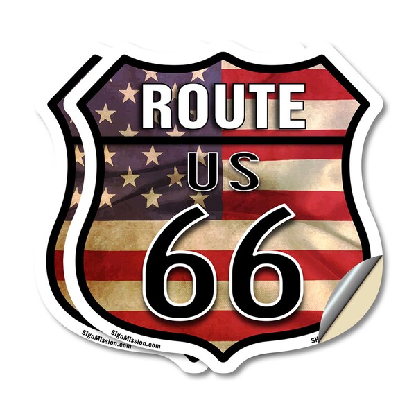 Signmission Route Us 66 Flag, 12 inch X 12 inch, Vinyl Decal, 2PK - SHI-D-2PACK-12-483
