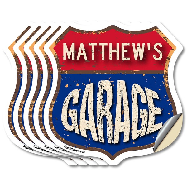 Signmission Matthew's Garage, 4 inch X 4 inch, Vinyl Decal, 5PK - SHI-D-5PACK-4-383-MATTHEW