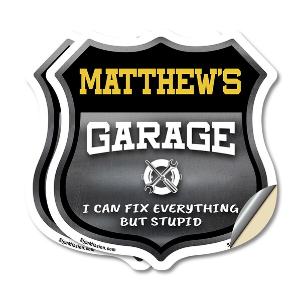 Signmission Matthew's Garage I Can Fix Everything But Stupid, 6 inch X 6 inch, Vinyl Decal, 2PK - SHI-D-2PACK-6-490-MATTHEW