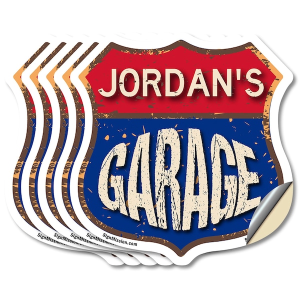 Signmission Jordan's Garage, 6 inch X 6 inch, Vinyl Decal, 5PK - SHI-D-5PACK-6-383-JORDAN