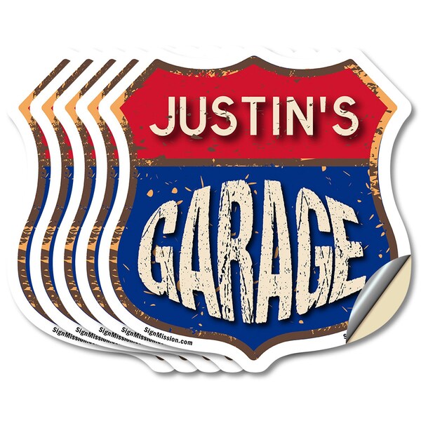 Signmission Justin's Garage, 6 inch X 6 inch, Vinyl Decal, 5PK - SHI-D-5PACK-6-383-JUSTIN