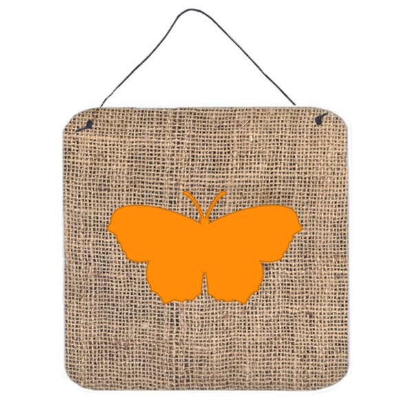 Micasa Butterfly Burlap And Orange Aluminium Metal Wall Or Door Hanging Prints - MI237993