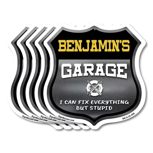 Signmission Benjamin's Garage I Can Fix Everything But Stupid, 12 inch X 12 inch, Aluminum Metal Sign, 5PK - SHI-A-5PACK-12-490-BENJAMIN