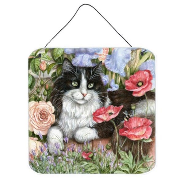 Micasa Black & White Cat in Poppies Wall or Door Hanging Prints - MI895162