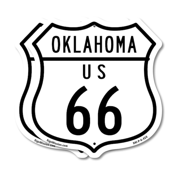 Signmission Oklahoma Route Marker Shield Sign Us 66, 6 inch X 6 inch, Plastic Sign, 2PK - SHI-P-2PACK-6-426