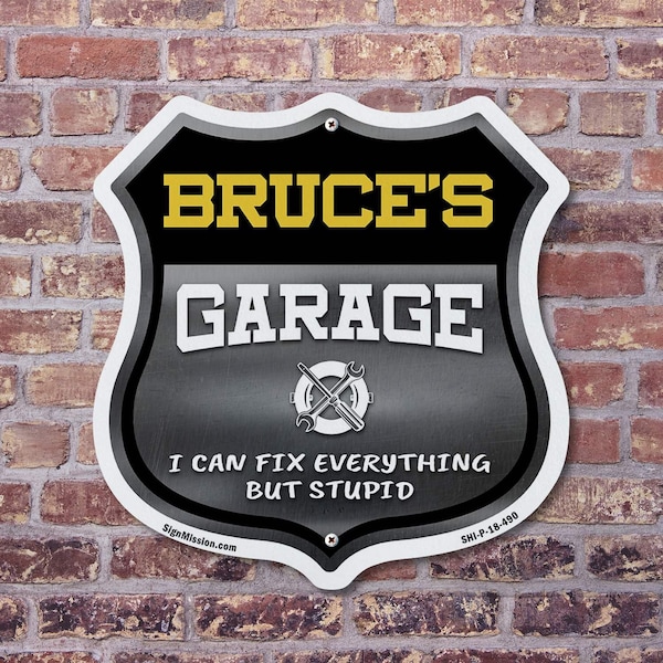 Signmission Bruce's Garage I Can Fix Everything But Stupid, 12 inch X 12 inch, Aluminum Metal Sign, 5PK - SHI-A-5PACK-12-490-BRUCE