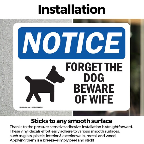 Signmission Forget The Dog Beware Of Wife Sign With Symbol, 18 Inch X 12 Inch, Vinyl Decal, 2PK - OS-2PACK-NS-D-1218-L-12876