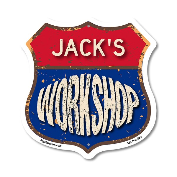 Signmission Jack's Workshop, 6 Inch X 6 Inch, Plastic Sign - SHI-P-6-489-JACK