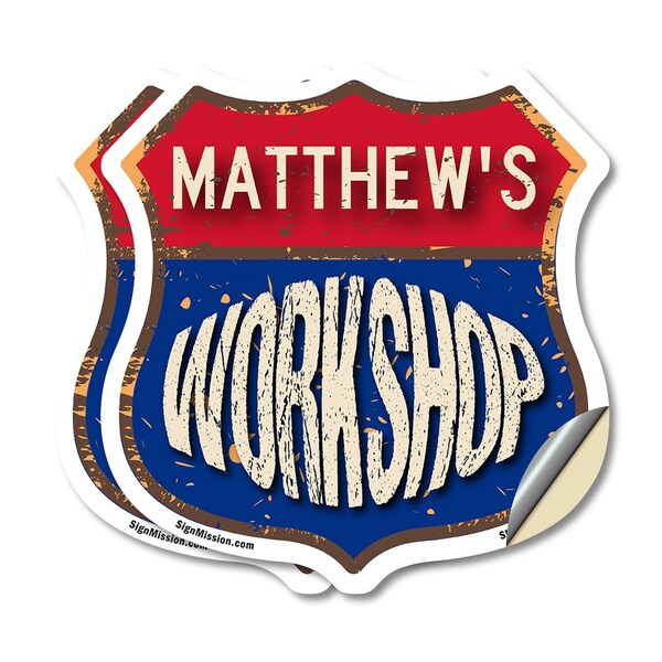Signmission Matthew's Workshop, 4 inch X 4 inch, Vinyl Decal, 2PK - SHI-D-2PACK-4-489-MATTHEW